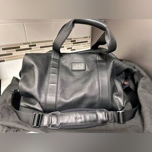 TUMI Black Leather Alpha II Duffel Bag